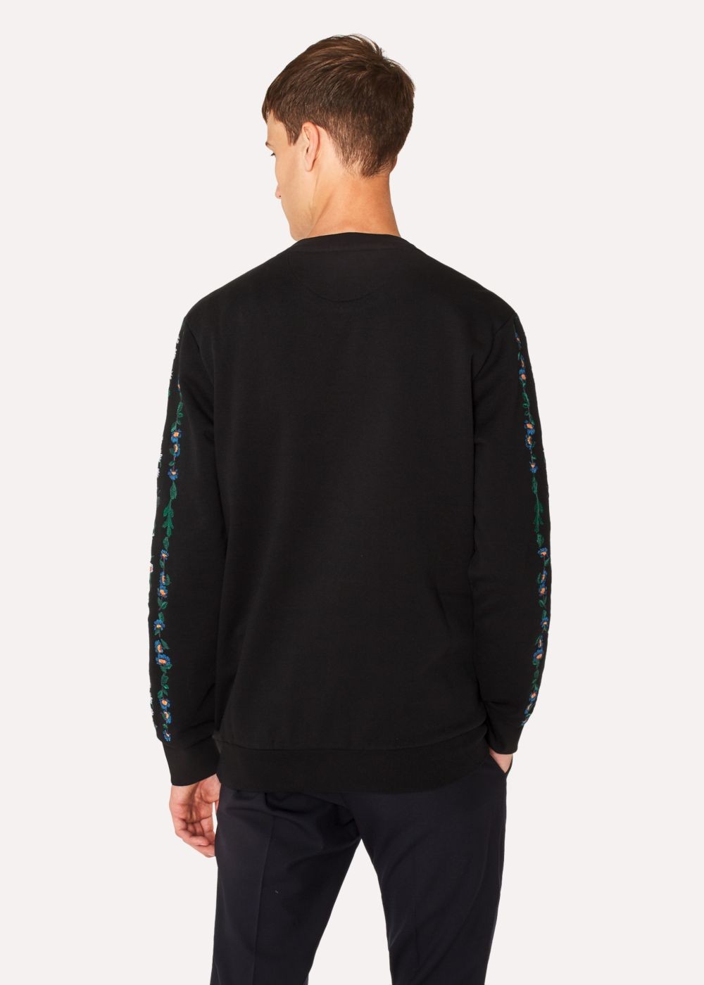 Paul Smith Men's Black 'floral Stripe' Embroidered Sweatshirt