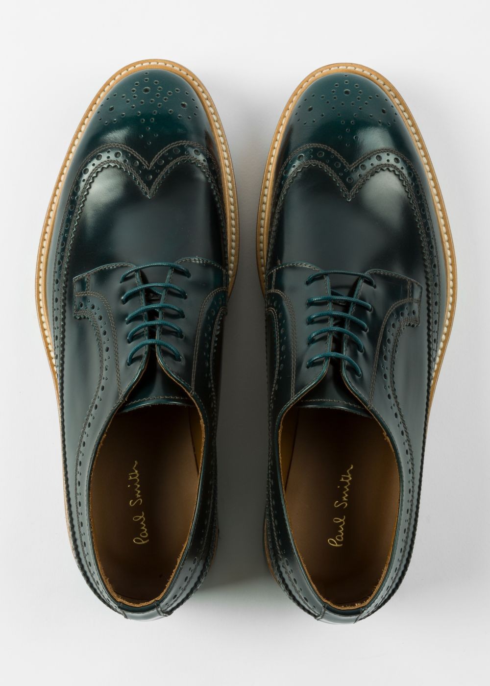 Paul Smith Men's Dark Green Leather 'grand' Brogues With Striped Soles Sneaker