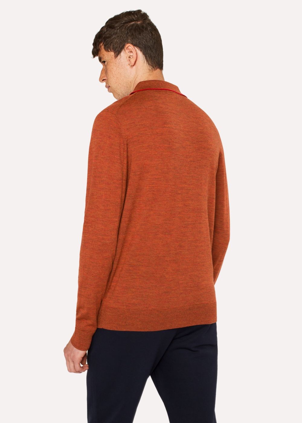 Paul Smith Men's Burnt Orange Merino Wool Long-Sleeve Polo Shirts