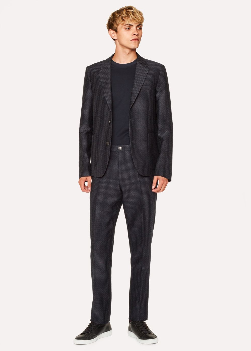 Paul Smith Mens's Mid-Fit Dark Navy Textured-Check Wool-Blend Suit