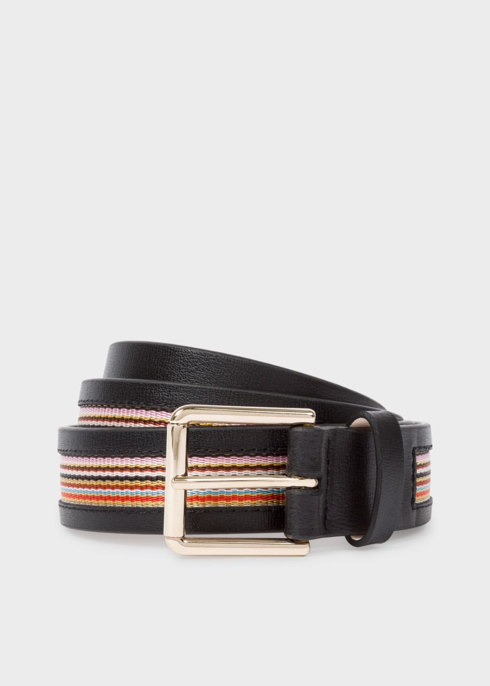 Paul Smith Men's Black 'signature Stripe' Trim Leather Belt