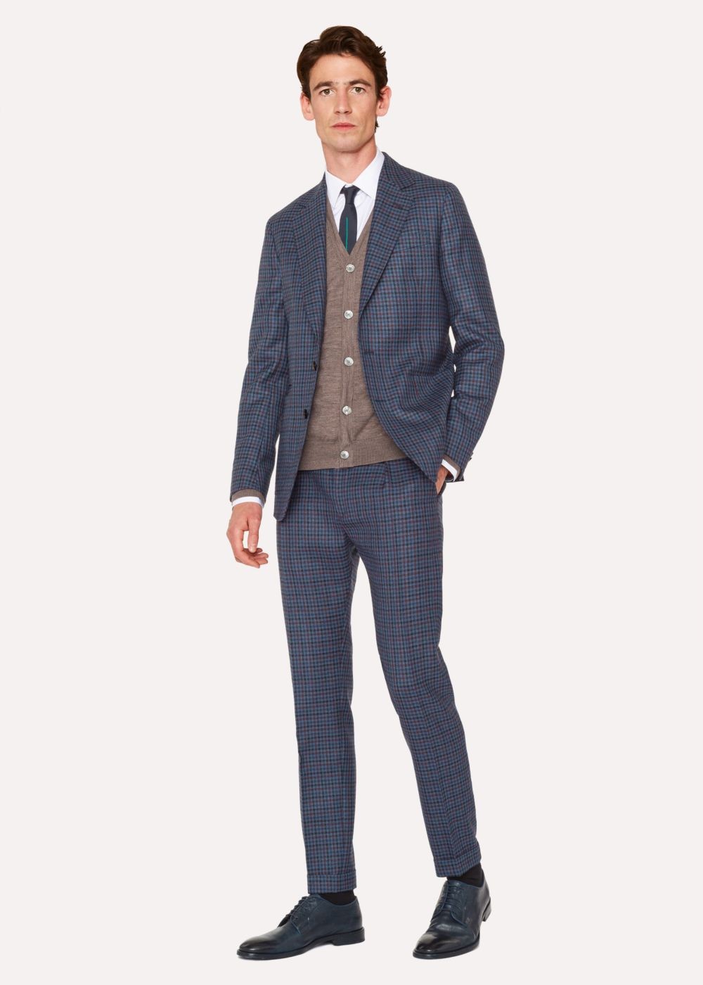 Paul Smith Men's Tapered-Fit Navy Plaid Wool Pants