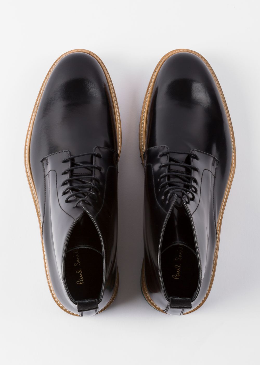 Paul Smith Men's Black High-Shine Leather 'corelli' Boots With Multi-Coloured Soles