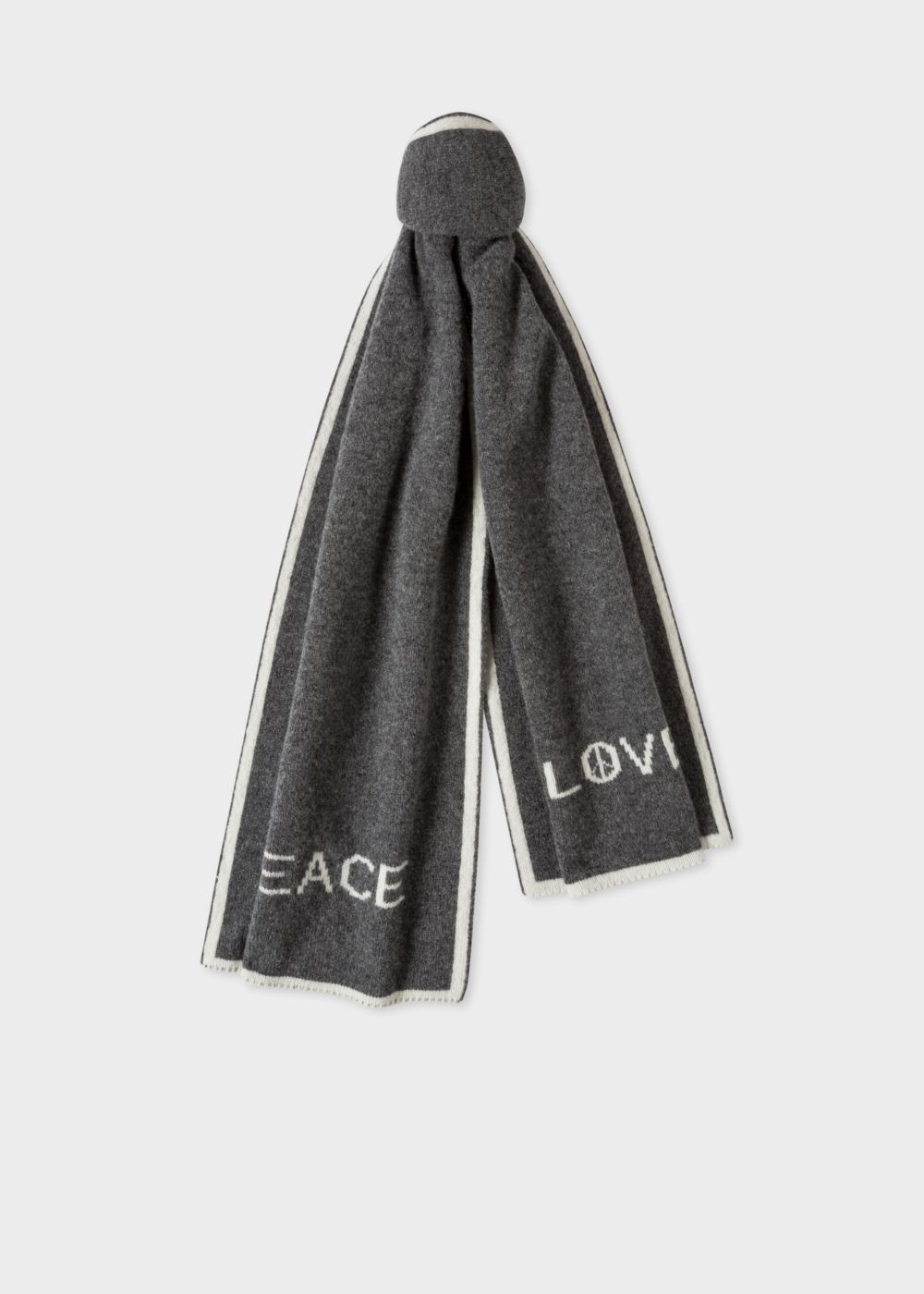 Paul Smith Mens's Grey 'peace & Love' Wool Scarf