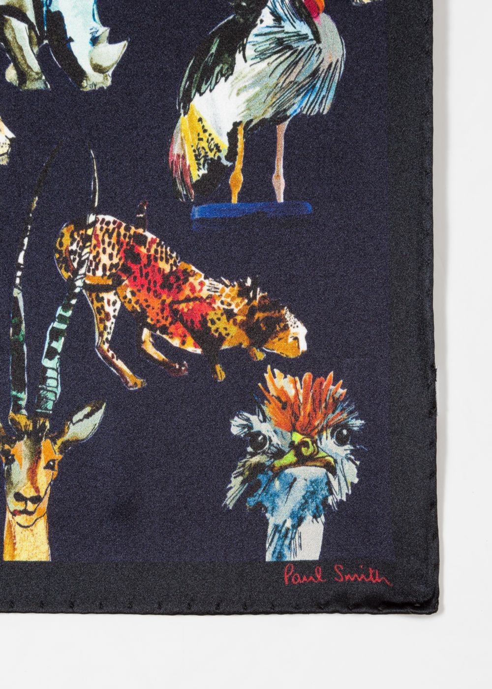 Paul Smith Mens's Dark Navy 'safari Animals' Print Silk Pocket Square Accessories