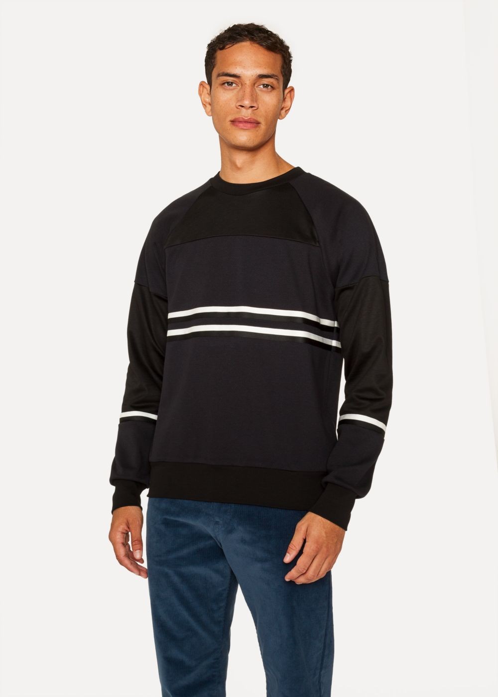 Paul Smith Mens's Black Cotton-Viscose Panelled Stripe Sweatshirt