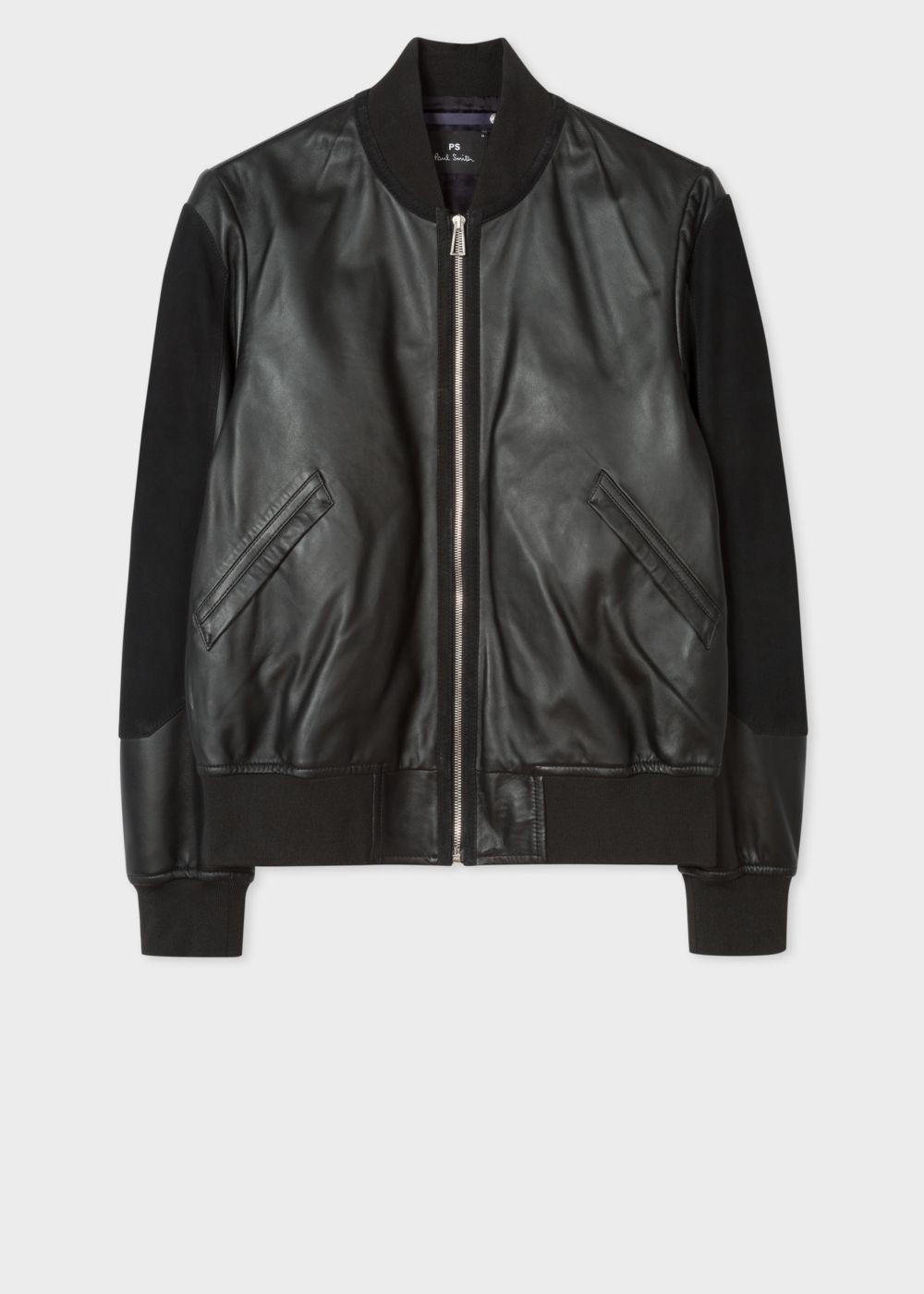 Paul Smith Men's Black Leather Bomber Coat With Suede Panels