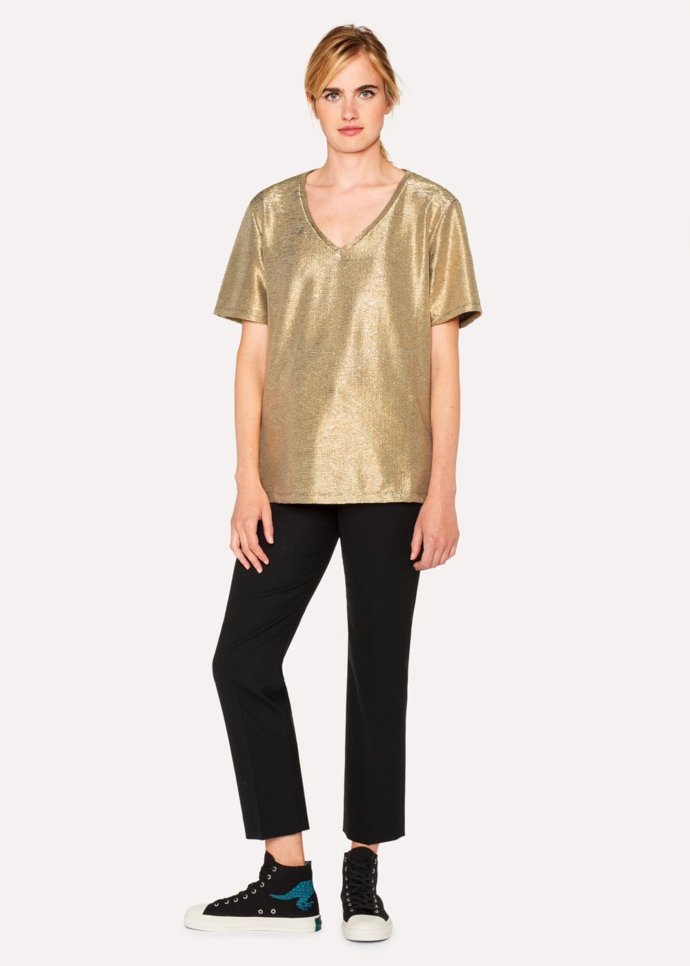 Paul Smith Womens's Gold Foil Textured V-Neck Tshirts