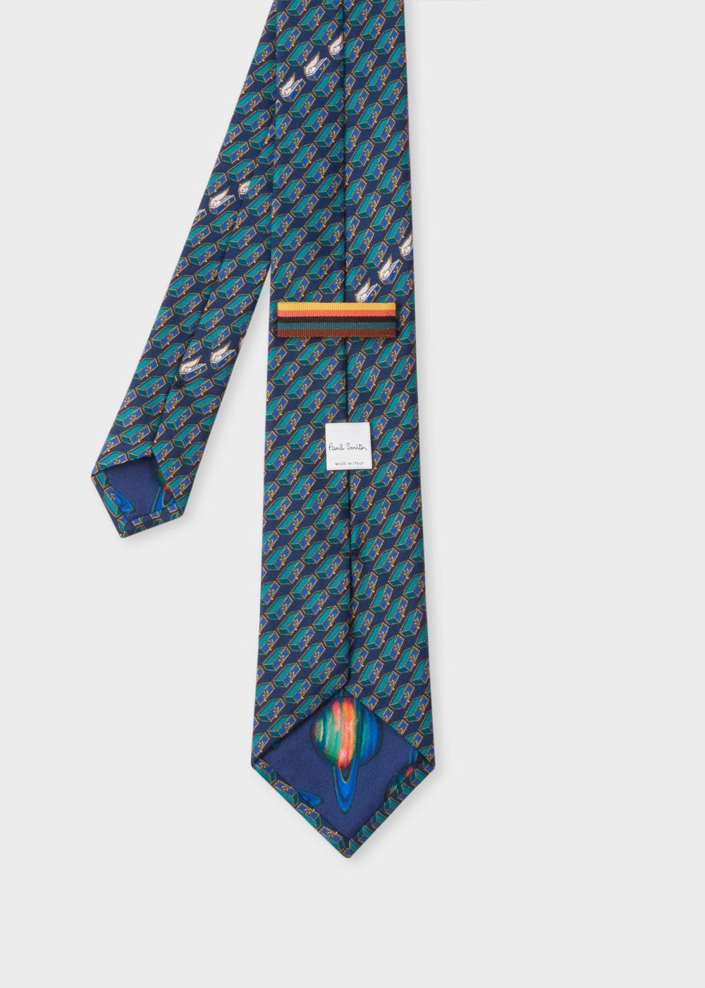 Paul Smith Men's Cobalt Blue 'box' Print Silk Tie