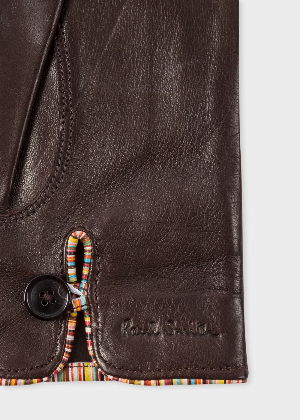Paul Smith Men's Brown Leather Gloves With 'signature Stripe' Piping