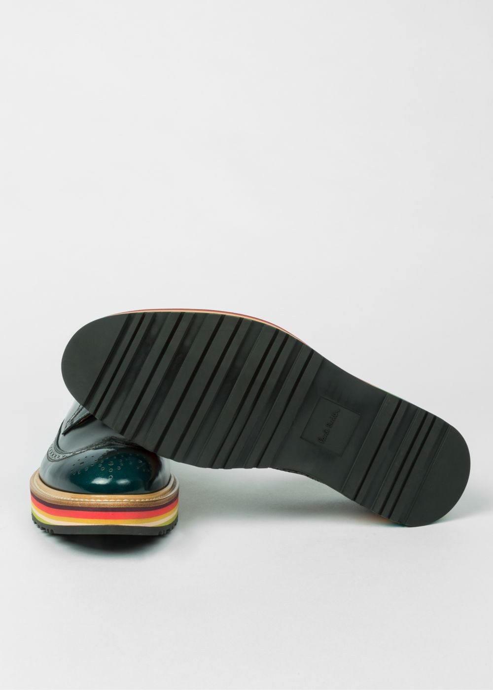 Paul Smith Men's Dark Green Leather 'grand' Brogues With Striped Soles Sneaker