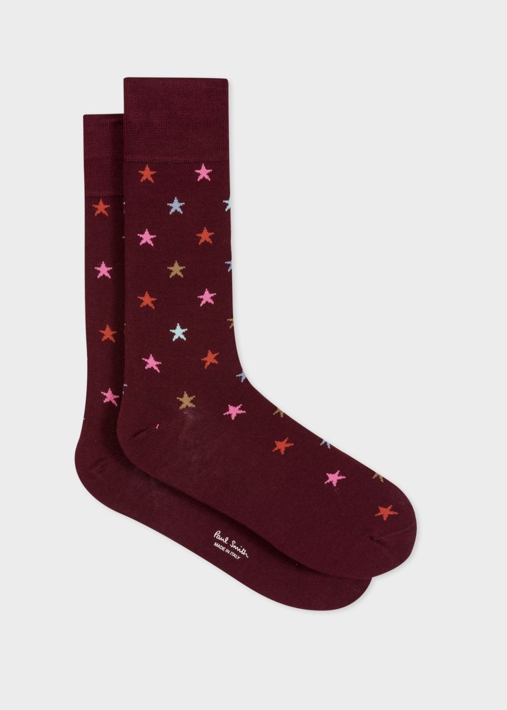 Paul Smith Men's Burgundy Multi-Coloured Star Motif Socks