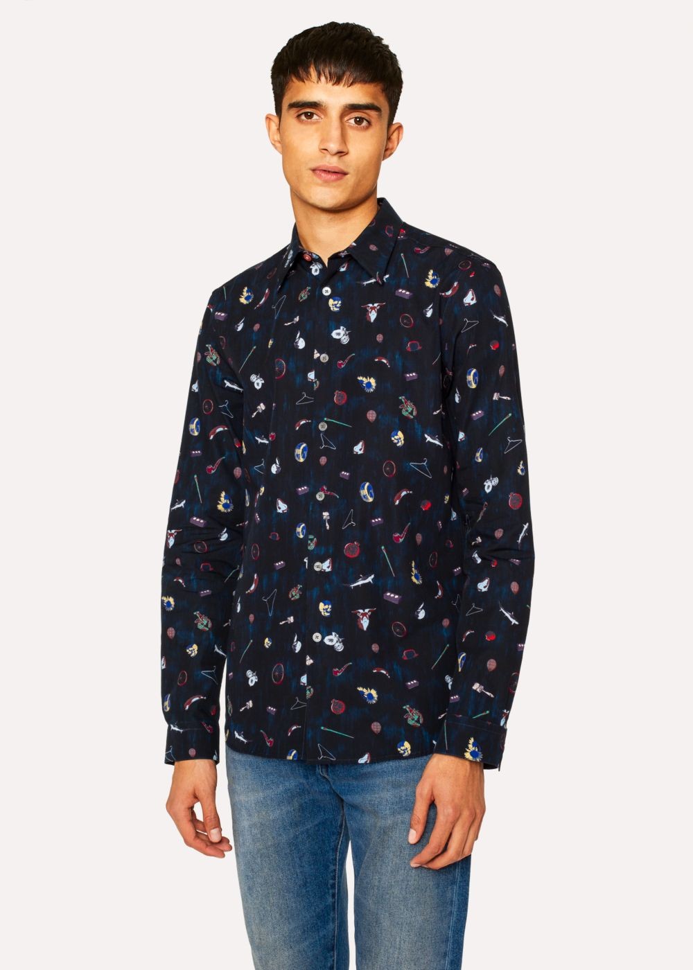 Paul Smith Men's Tailored-Fit Navy 'artful Lives' Print Cotton Shirts