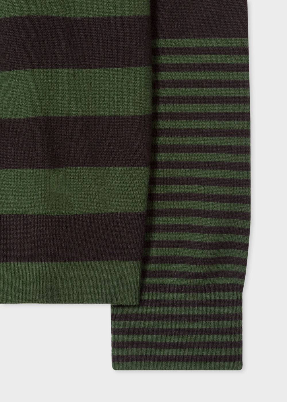 Paul Smith Mens's Khaki Stripe Crew Neck Sweater With Textured Collar