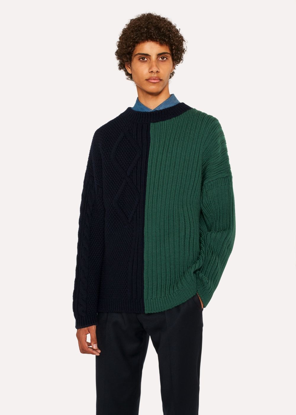 Paul Smith Men's Bi-Colour Cable-Knit Merino Wool Sweater