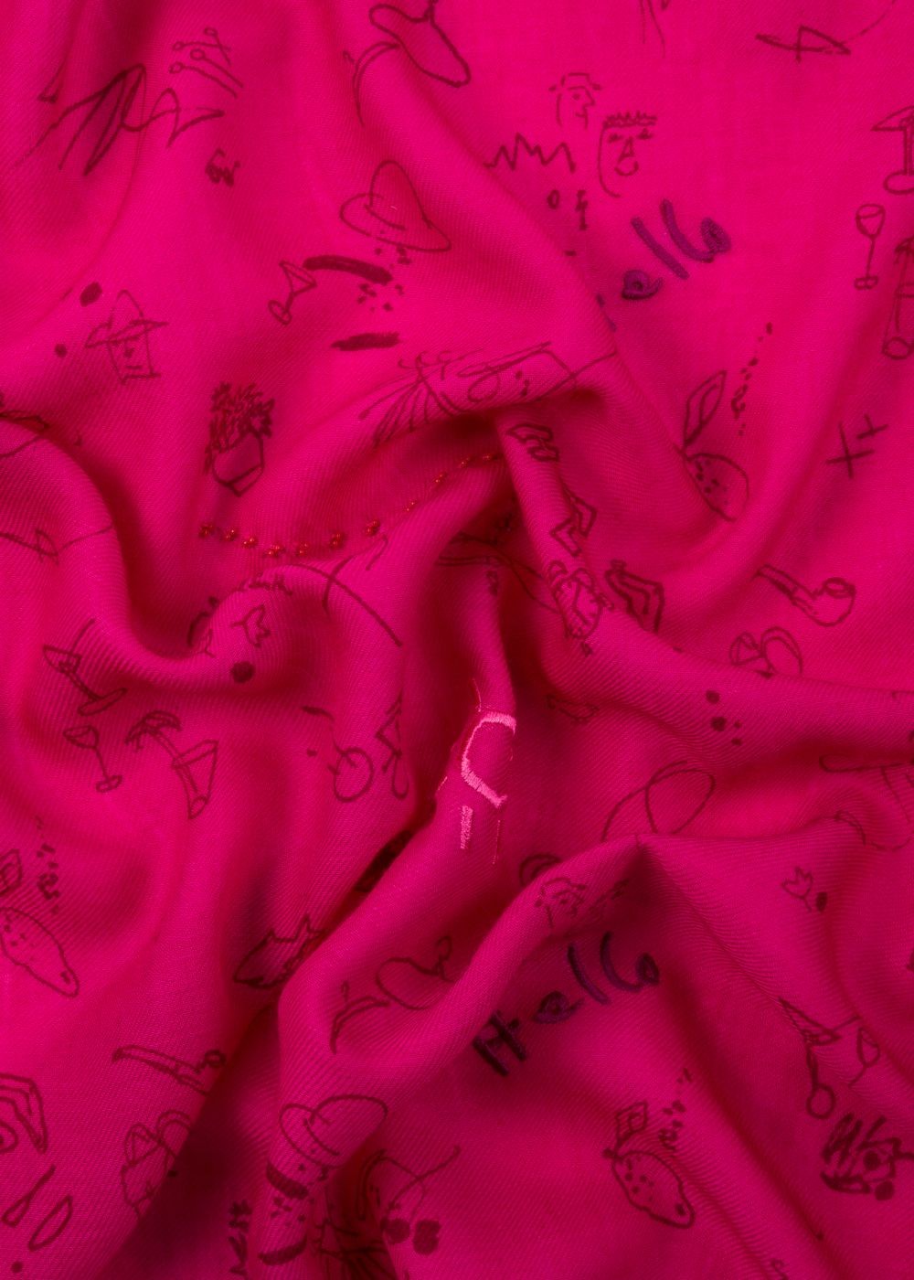 Paul Smith Women's Fuchsia 'paul's Sketchbook' Small Print Wool Scarf