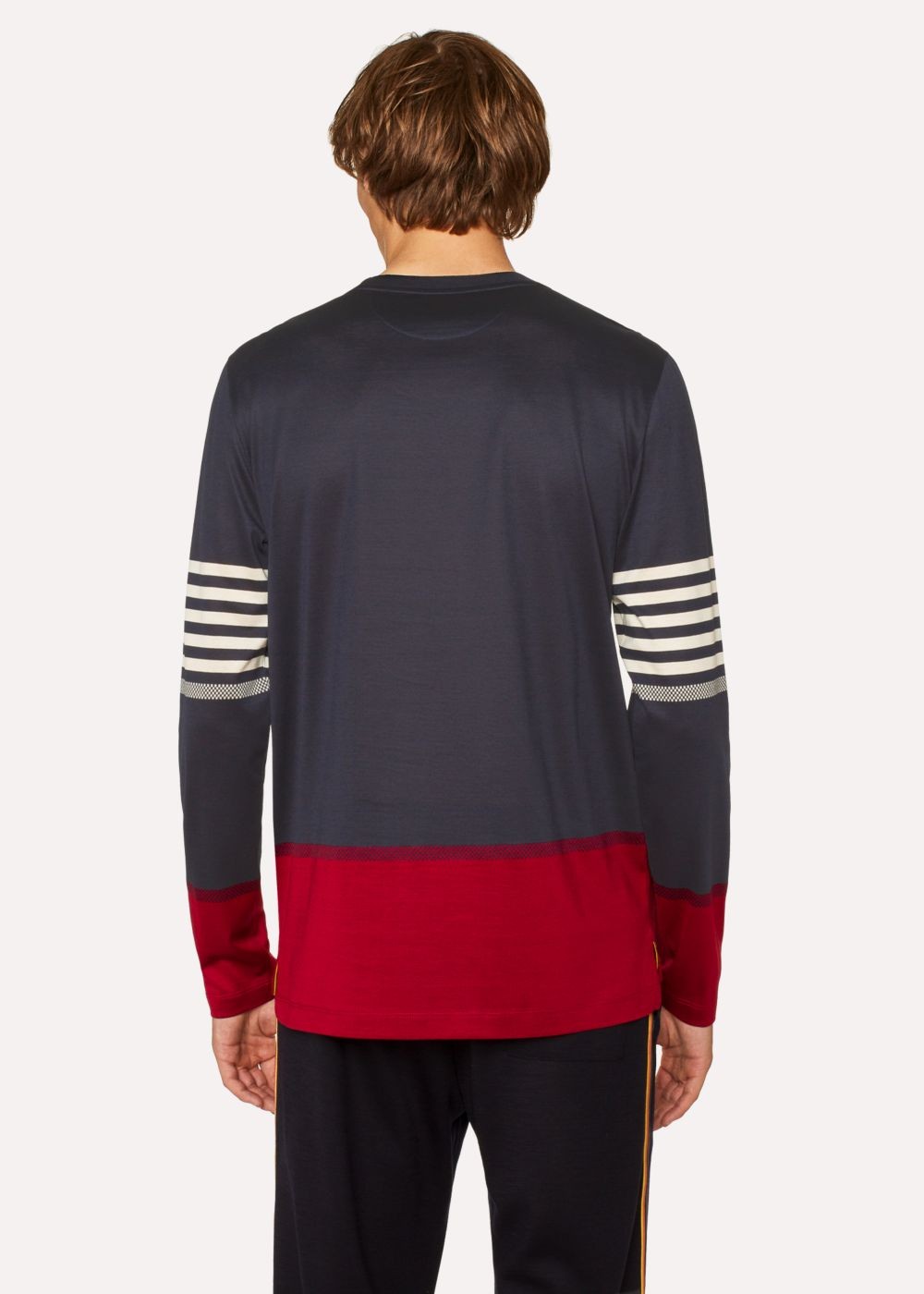 Paul Smith Men's Navy And Burgundy Cotton Long-Sleeve Tshirt
