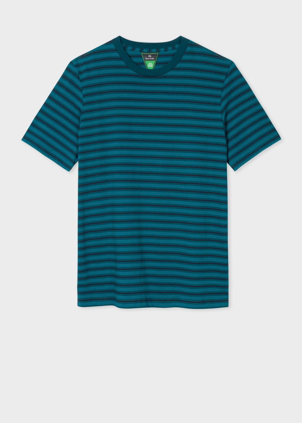 Paul Smith Men's Teal And Navy Stripe Organic-Cotton TShirts