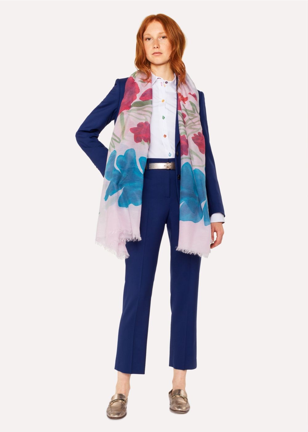 Paul Smith Women's Pink 'hand-Painted Floral' Silk-Blend Scarf