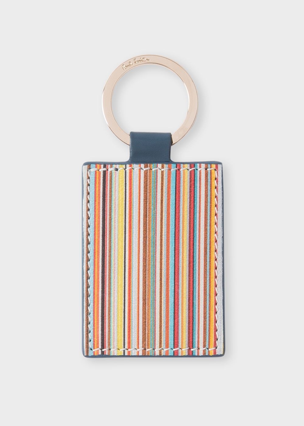 Paul Smith Teal Leather Signature Stripe Keyring Accessories Men