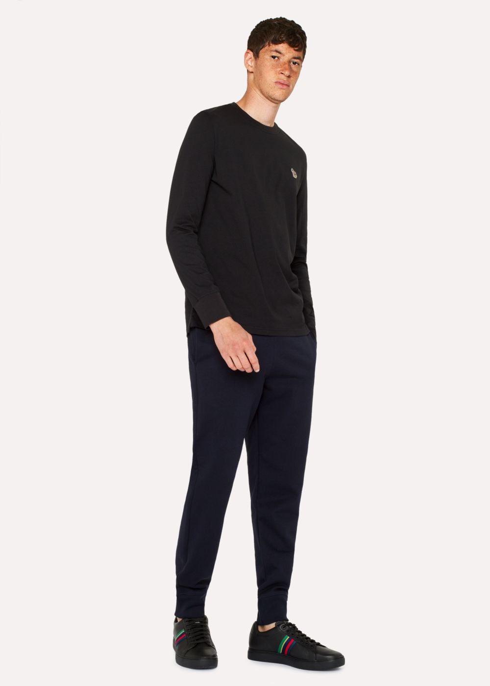 Paul Smith Men's Black Organic-Cotton Zebra Logo Long-Sleeve Tees
