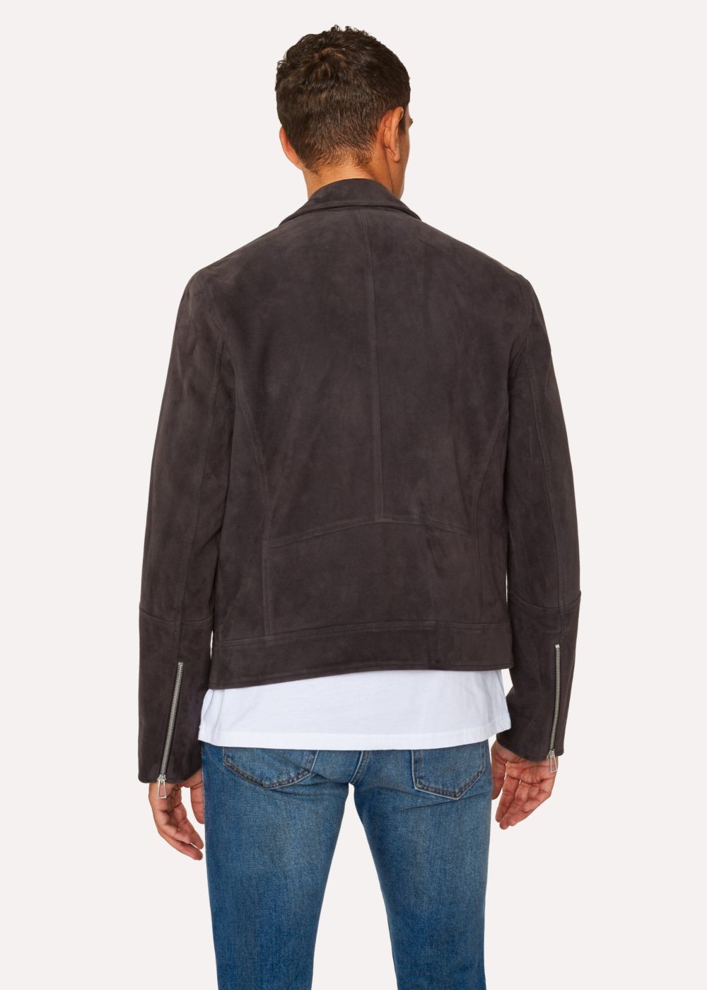 Paul Smith Men's Slate Grey Suede Leather Asymmetric-Zip Biker Coat