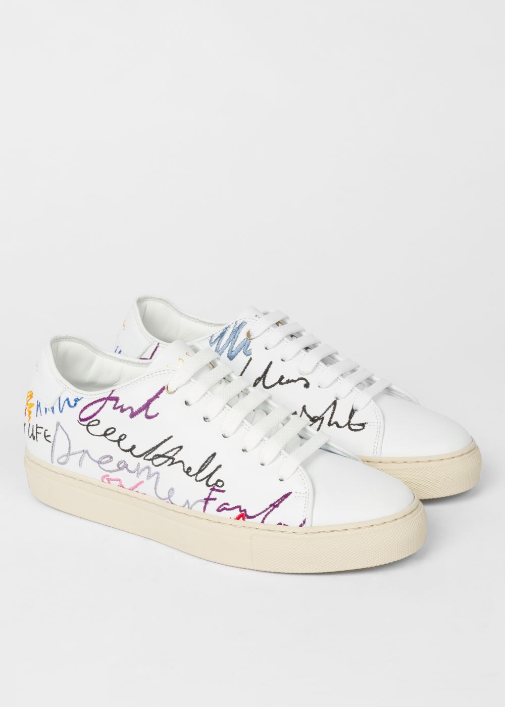 Paul Smith Lady's White 'ideas Script' Leather 'basso' Trainers