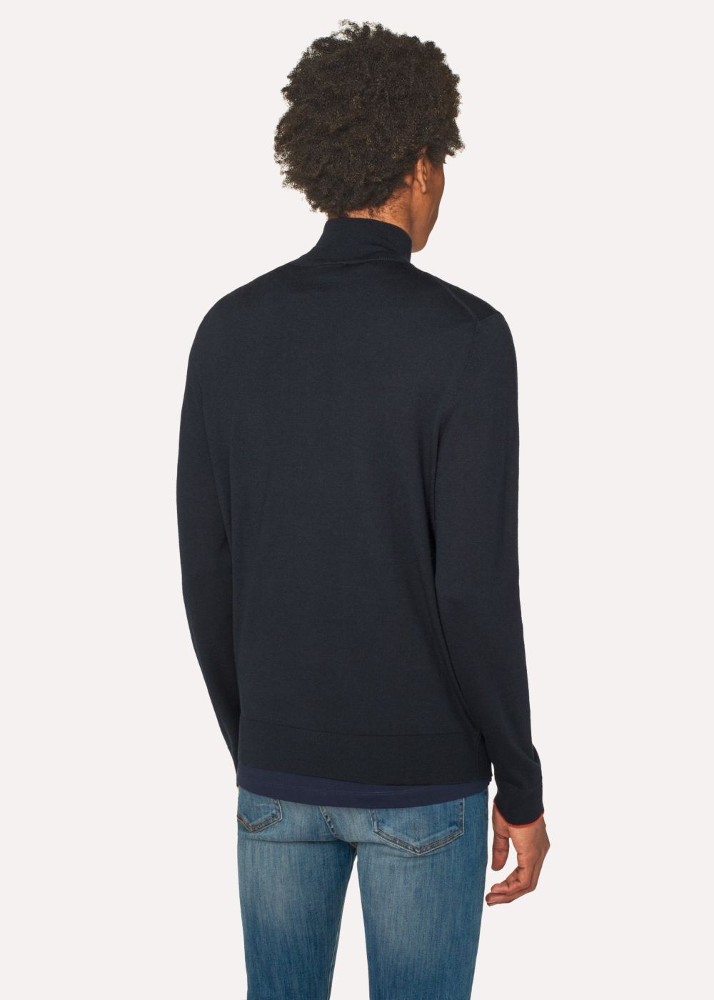 Paul Smith Men's Dark Navy 'artist Stripe' Funnel Neck Wool Half-Zip Sweater