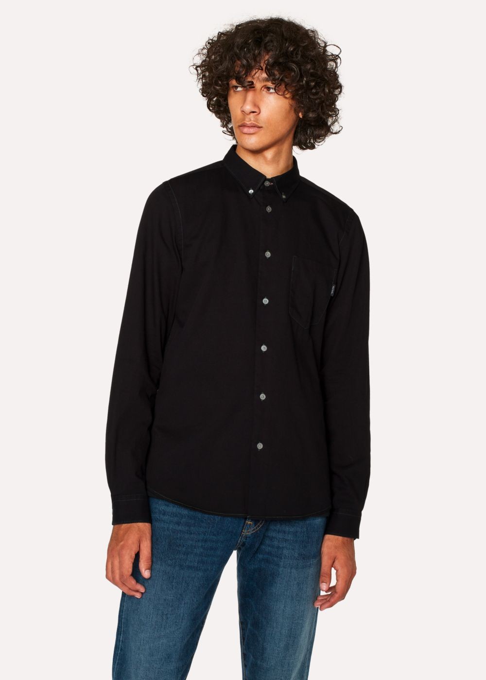 Paul Smith Men's Tailored-Fit Black Cotton Button-Down shirt