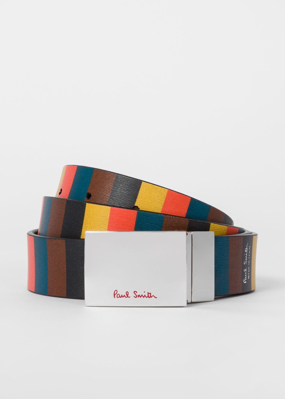 Paul Smith Mens's Black And 'artist Stripe' Leather Reversible Cut-To-Fit Belt