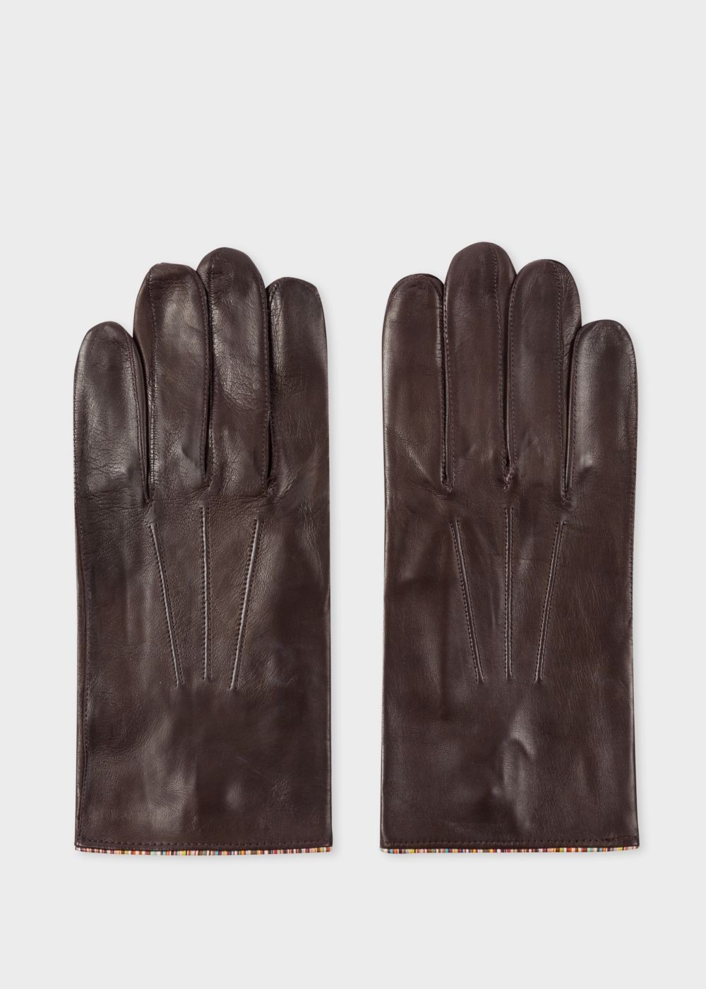 Paul Smith Men's Brown Leather Gloves With 'signature Stripe' Piping