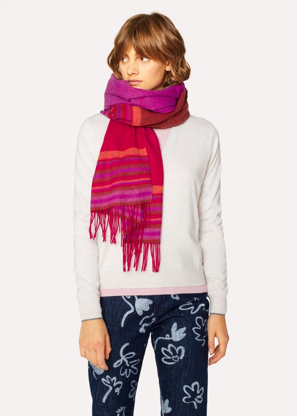 Paul Smith Lady's Red Ombré Lambswool And Cashmere Scarf