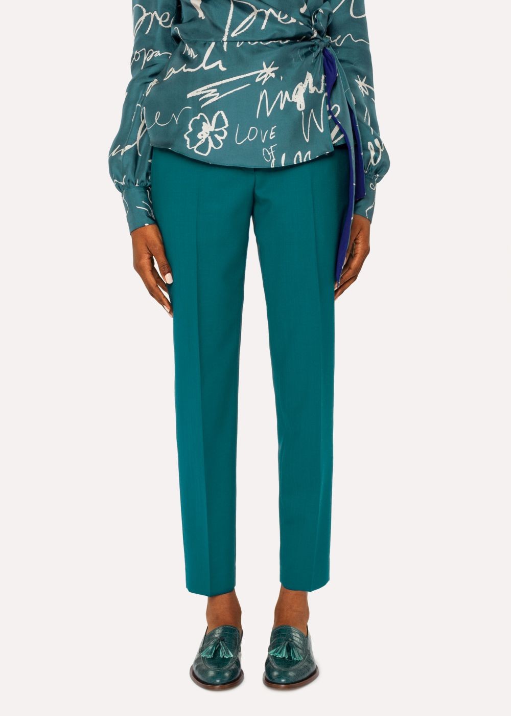 Paul Smith Lady's Classic-Fit Teal Wool Pants
