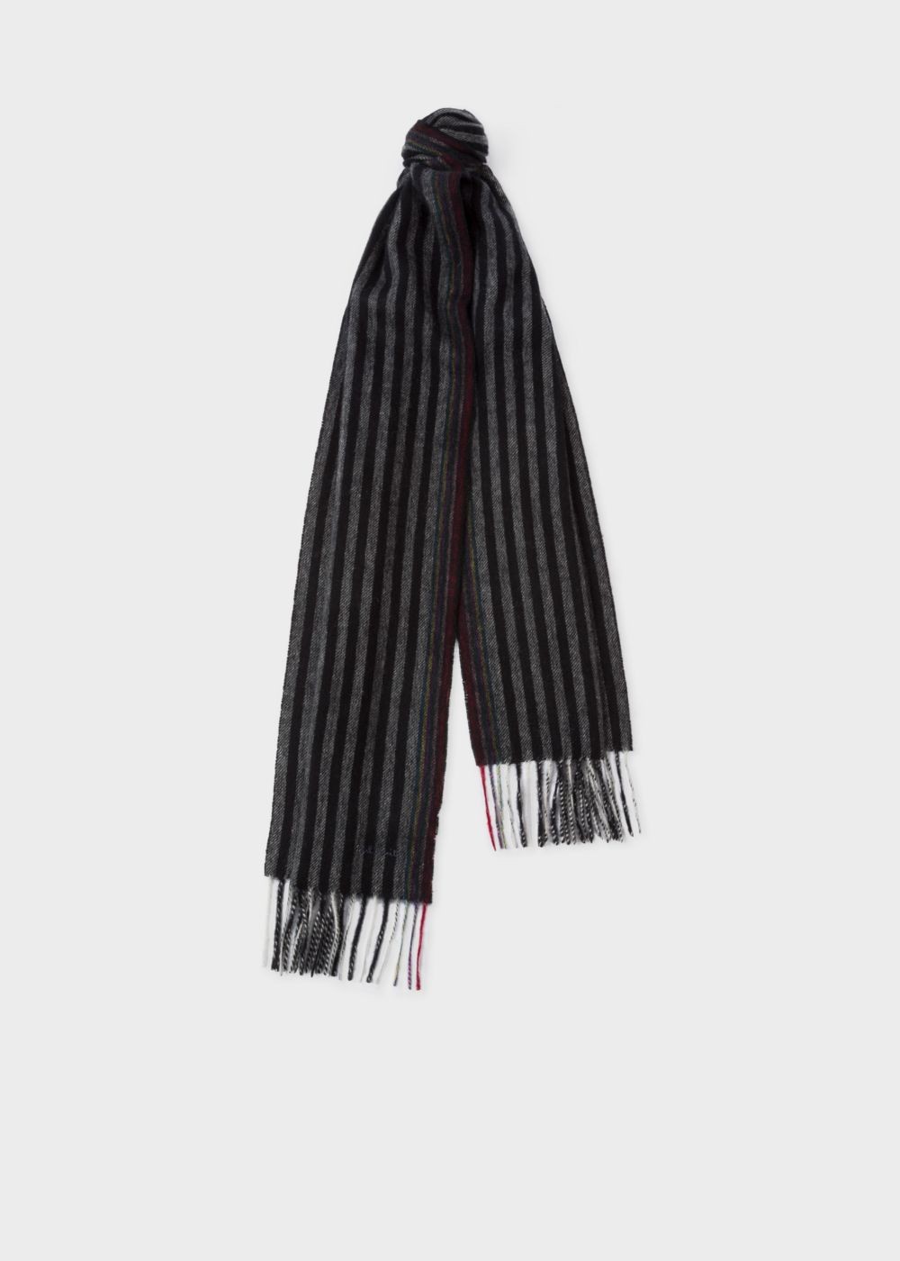 Paul Smith Mens's Grey Two-Tone Stripe Lambswool And Cashmere Scarf