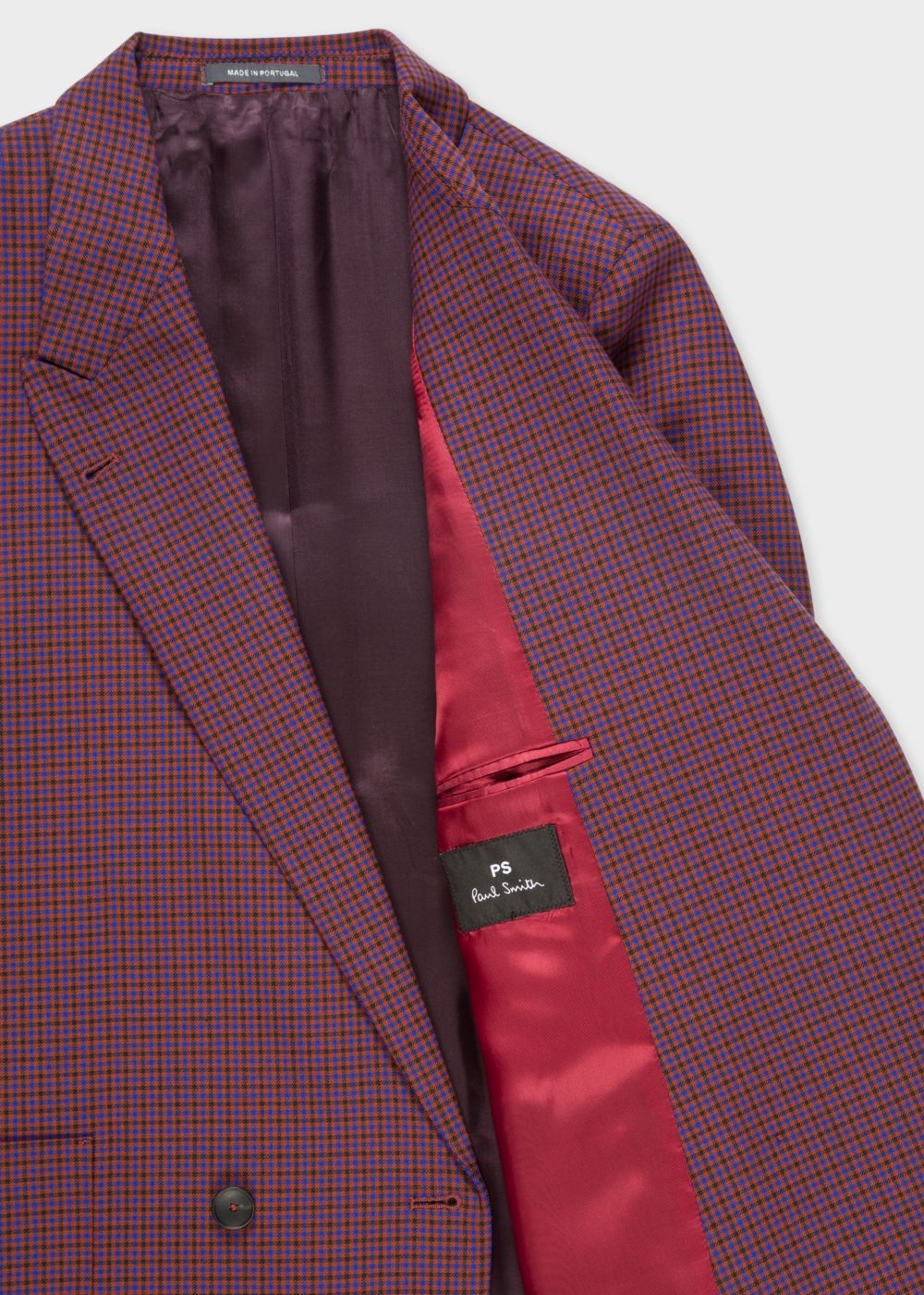 Paul Smith Women's Maroon Check Double-Breasted Wool-Blend Blazer Clothing