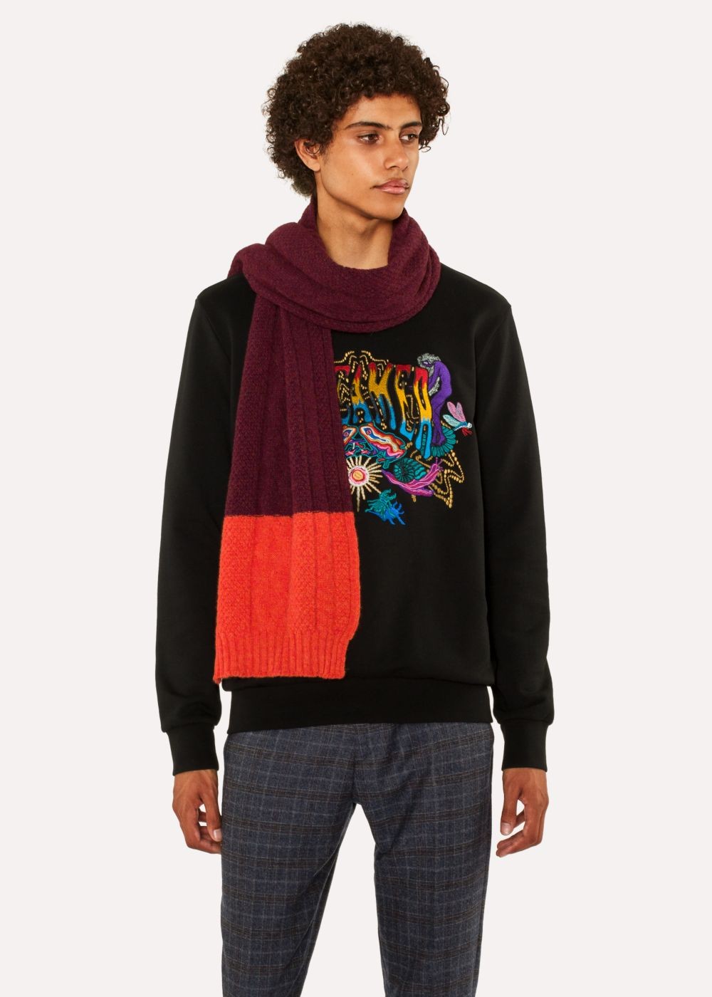 Paul Smith Men's Burgundy Cable-Knit Scarf With Contrasting Ends