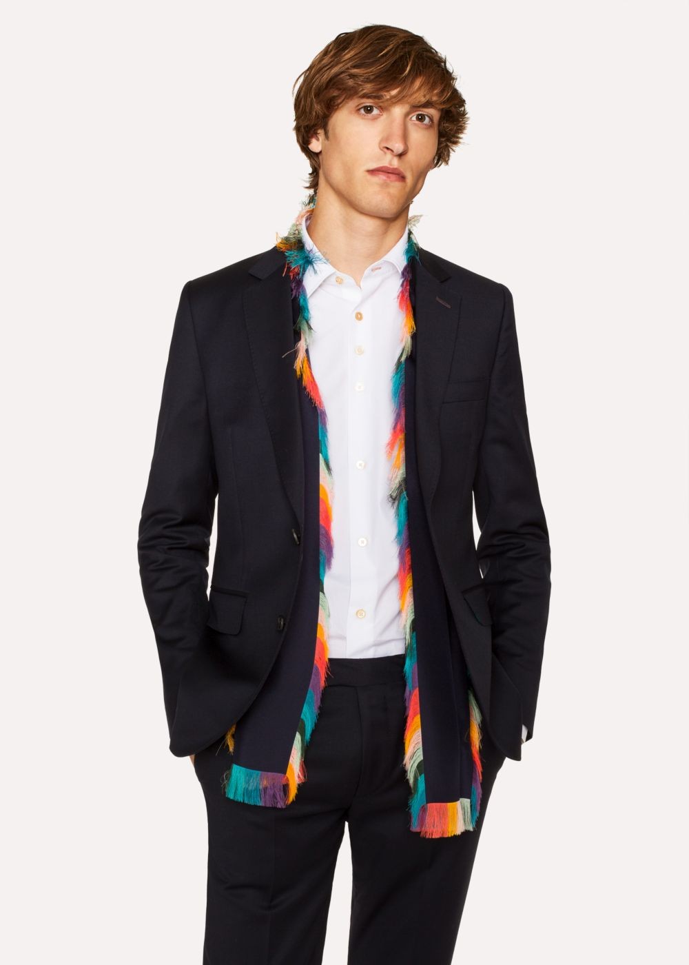 Paul Smith Men's Navy 'artist Stripe' Tassel Silk Scarf