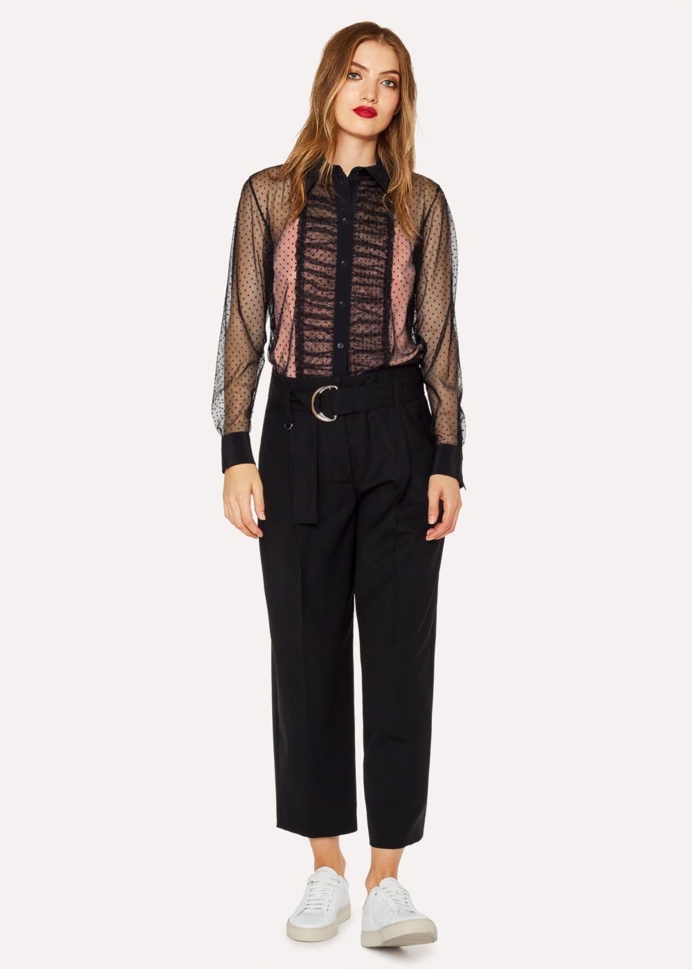 Paul Smith Women's Black Flocked-Spot Frill T-Shirts With Contrast Cami
