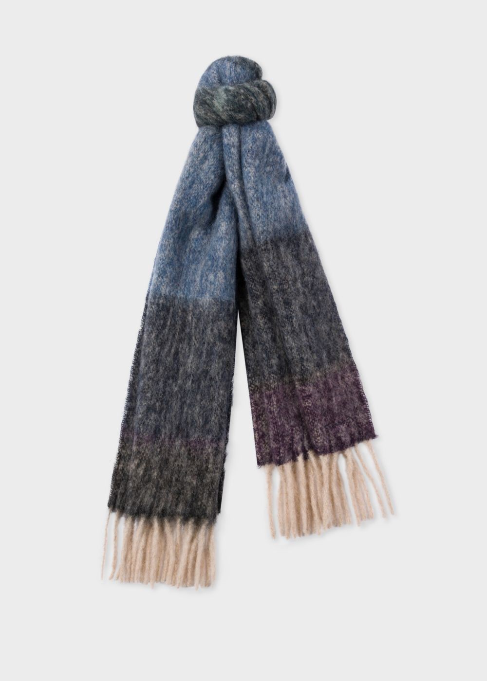 Paul Smith Womens's Blue And Purple Border Alpaca-Blend Scarf