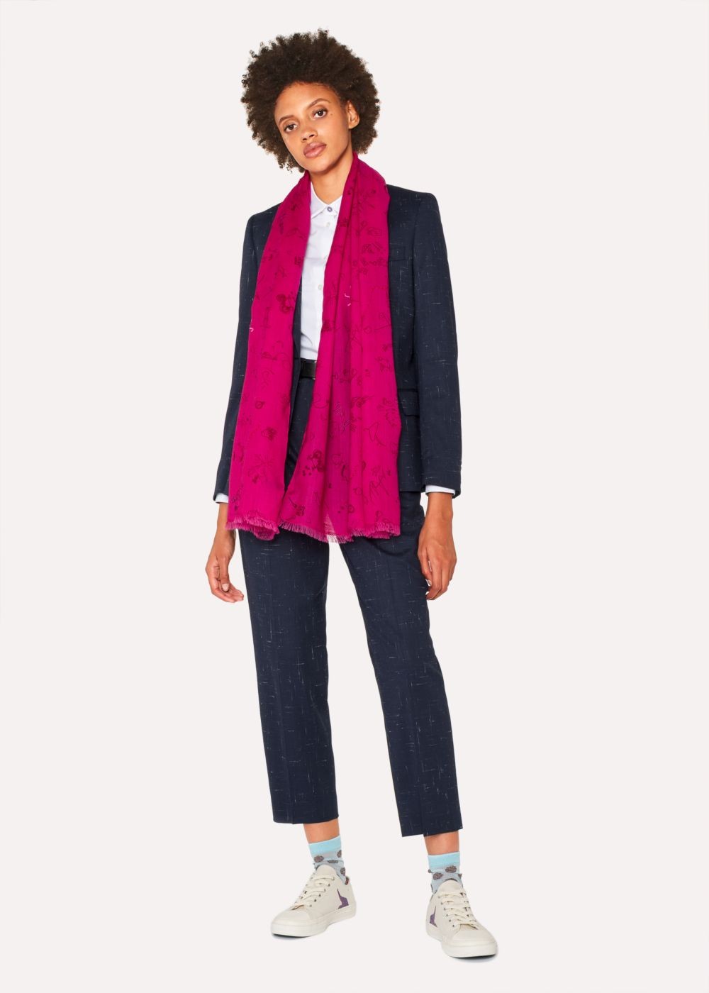 Paul Smith Women's Fuchsia 'paul's Sketchbook' Small Print Wool Scarf