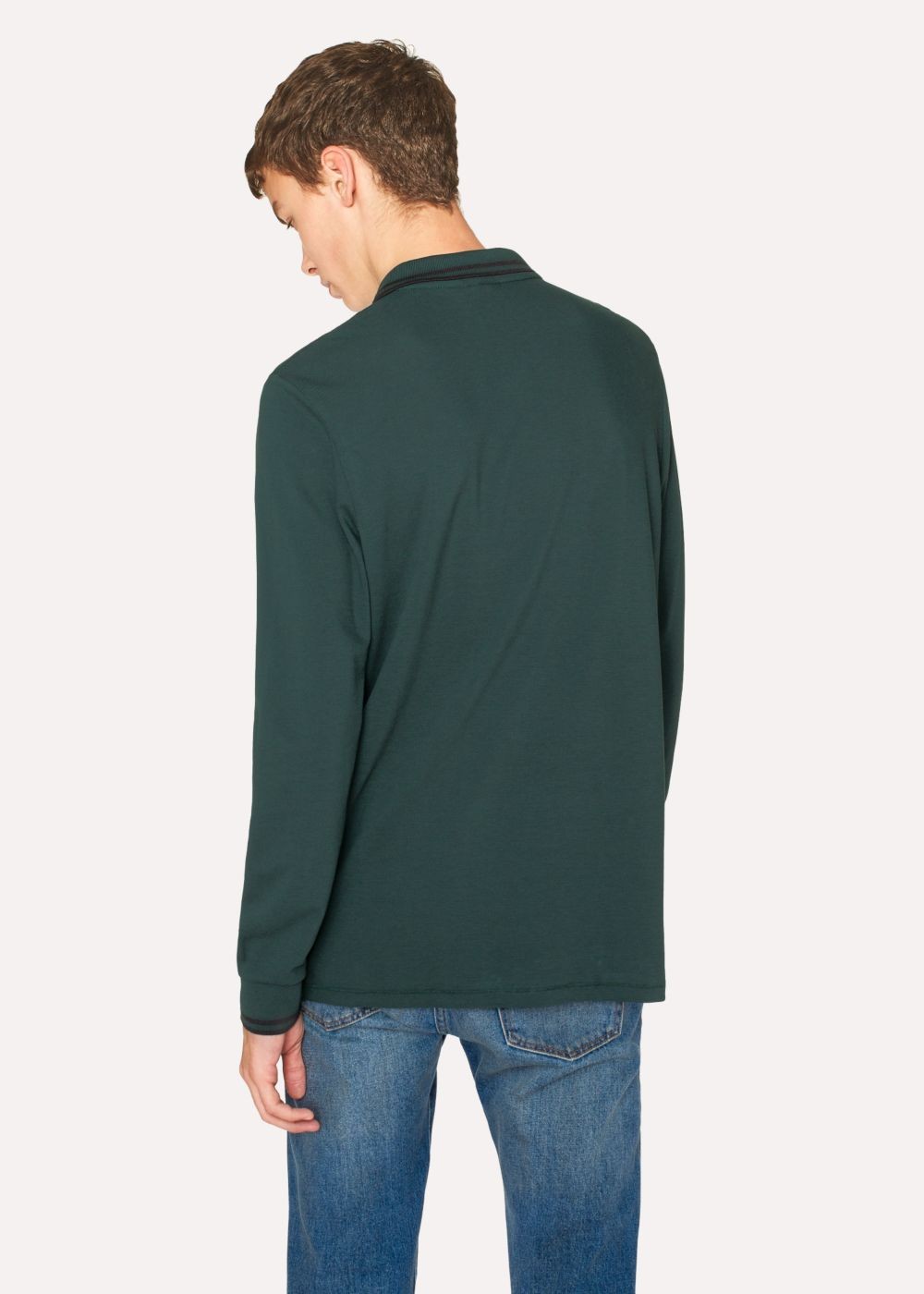 Paul Smith Men's Green Zebra Long-Sleeve Polo Tees With Black Tipping