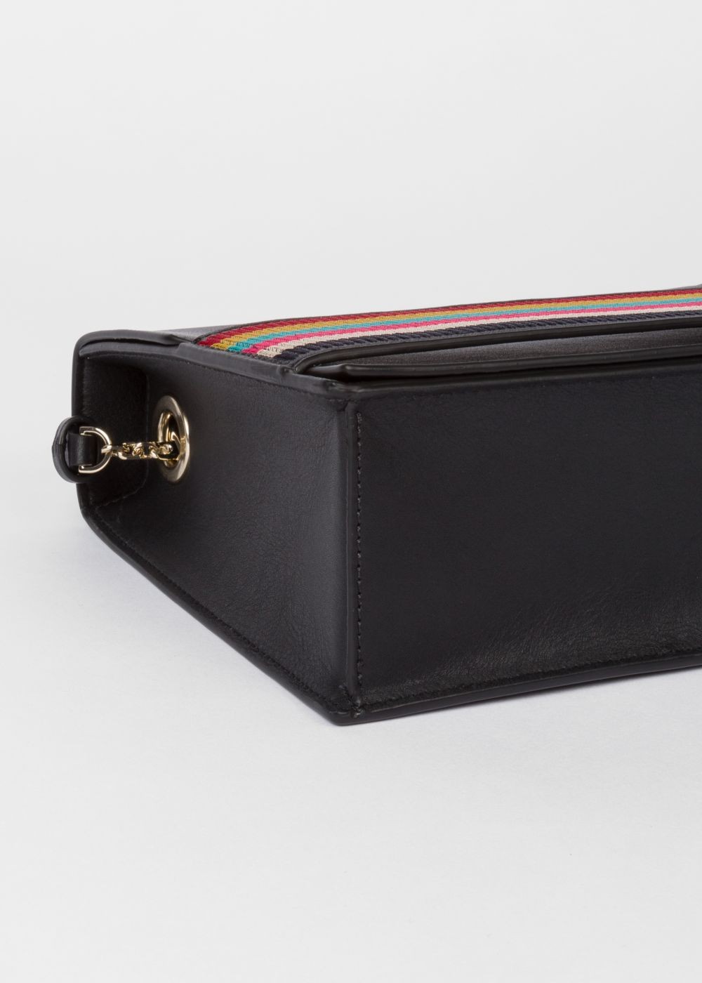 Paul Smith Women's Black Leather Cross-Body Bag With Multi-Coloured Stripe Embroidered Detail