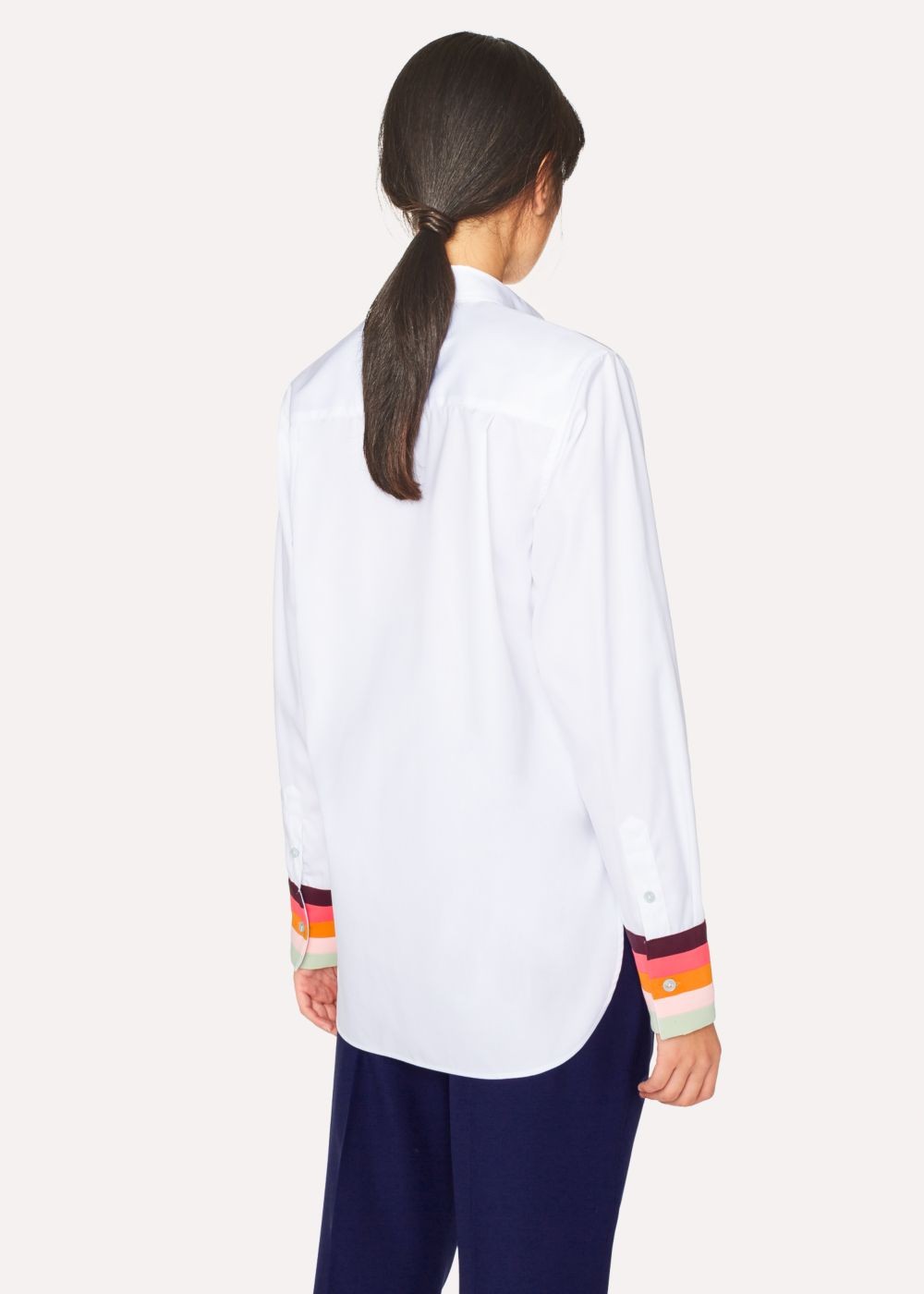 Paul Smith Lady's White Cotton Tshirts With 'artist Stripe' Cuffs