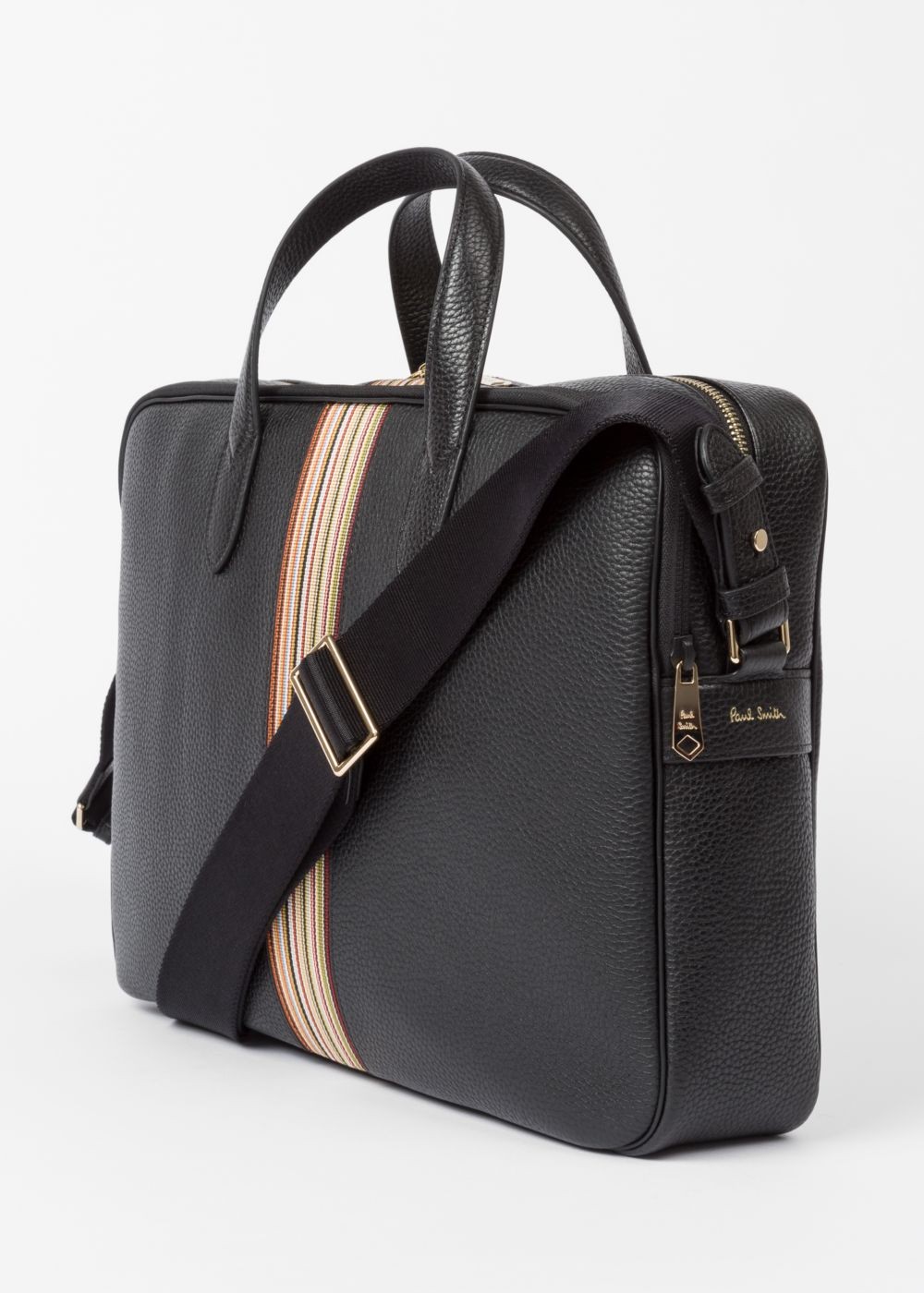 Paul Smith Mens's Black Signature Stripe Leather Business Folio Accessories
