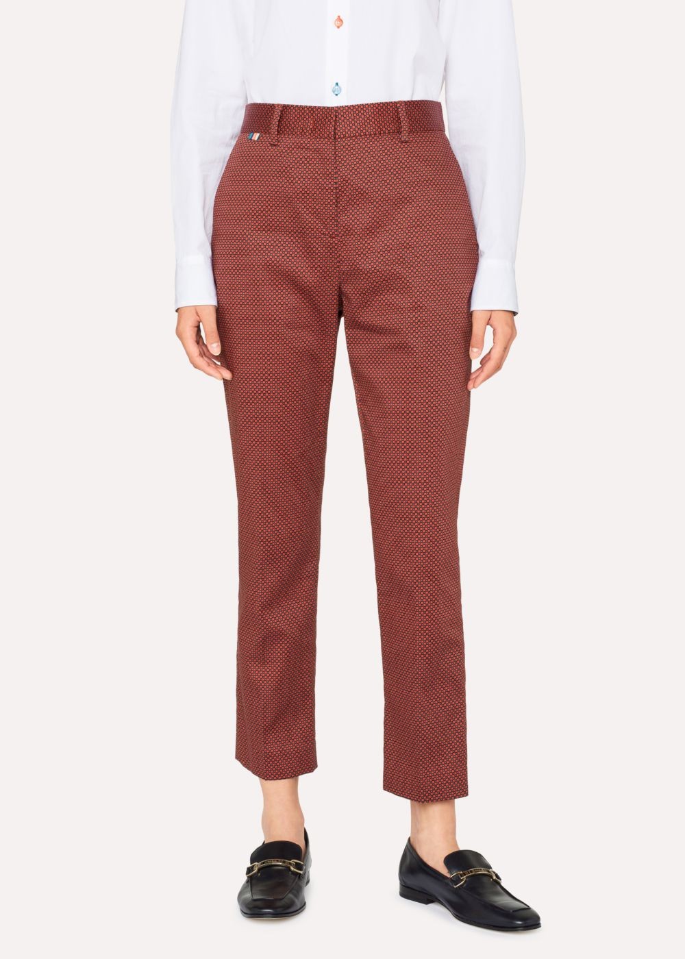 Paul Smith Lady's Slim-Fit Rust And Black Check Stretch-Cotton Pants