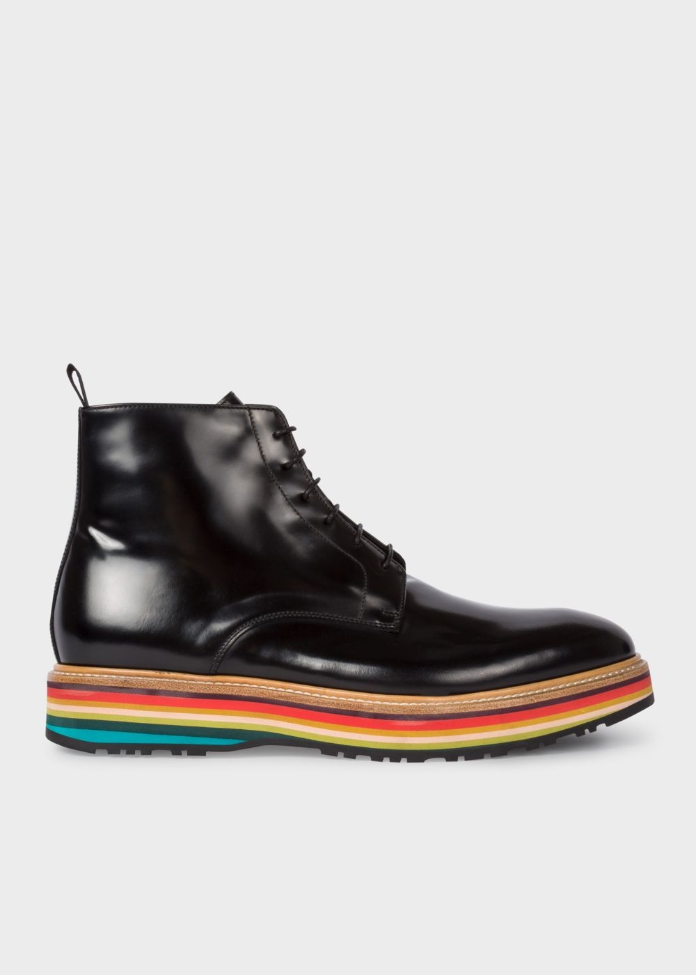 Paul Smith Men's Black High-Shine Leather 'corelli' Boots With Multi-Coloured Soles