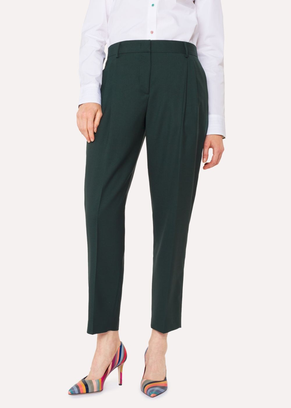 Paul Smith A Suit To Travel In - Women's Tailored-Fit Dark Green Wool Double-Pleat Pants