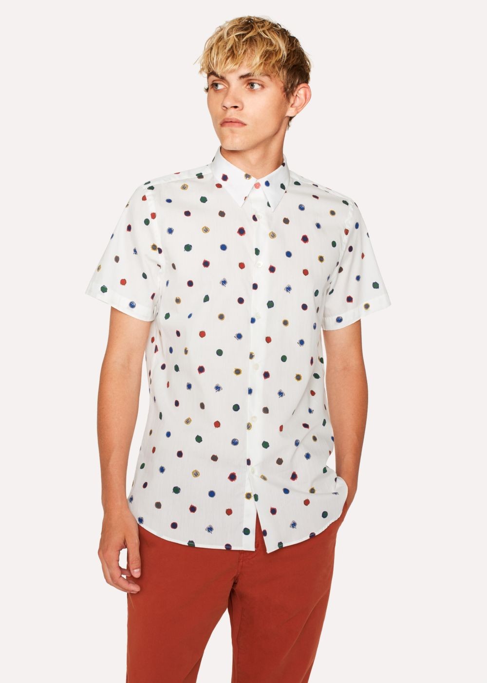 Paul Smith Mens's Tailored-Fit White 'scribble Spot' Short-Sleeve Cotton T-Shirts