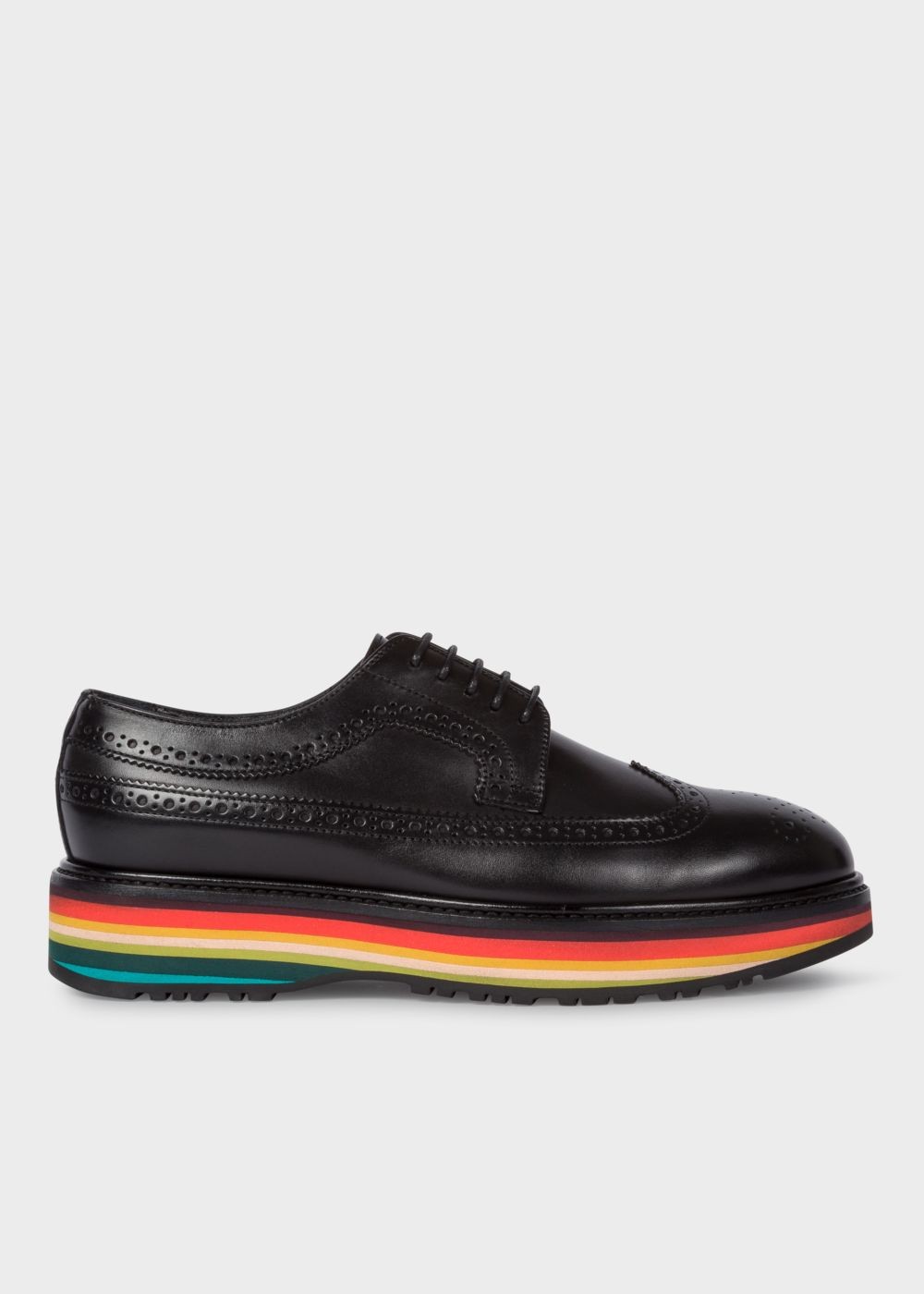 Paul Smith Lady's Black Leather 'grand' Brogues With Striped Soles Shoes