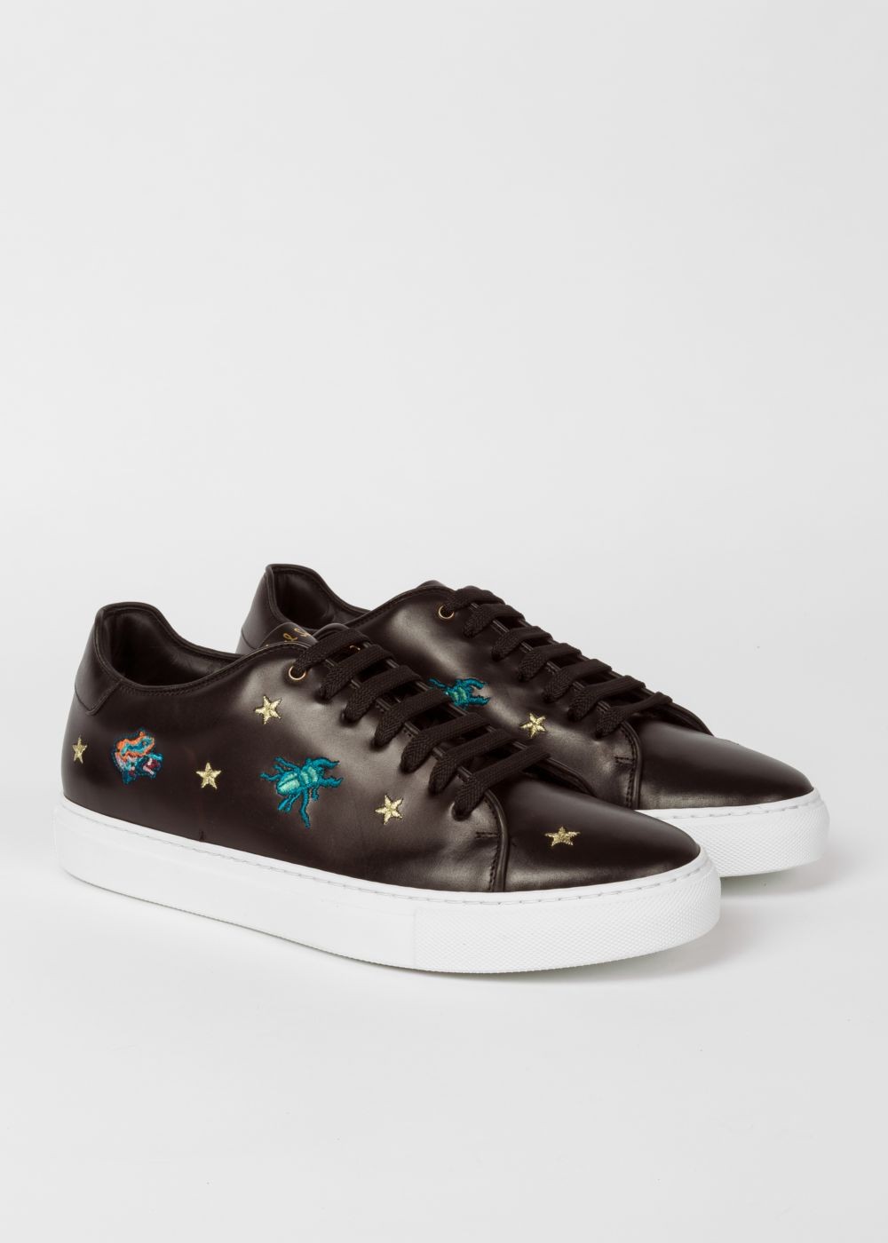Paul Smith Men's Black Leather 'dreamer' Embroidered 'basso' Trainers